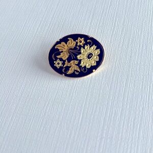 Vintage Toledo Gold Spain Damascene Bird and Flower Brooch.